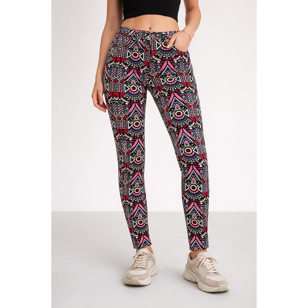 Divided H&M Pants Womens 12 Multicolor Geometric Print Skinny Leg Stretch‎